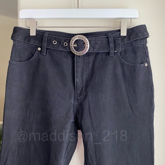Harley Davidson Vintage Y2K Flame Embroidered Bootcut Flare Black Jeans 6 long - Picture 3 of 11